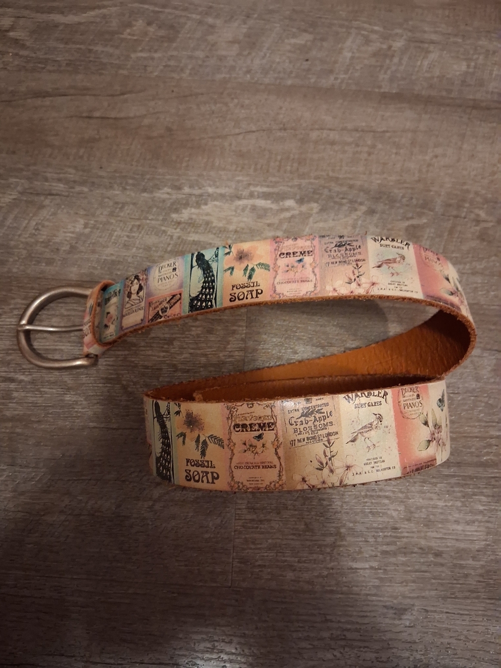 Fossil Pastel Soap-Label Print Leather Belt